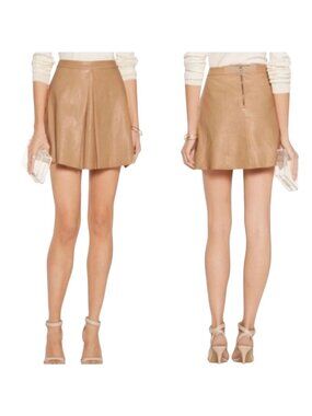 Alice + Olivia Tan Russo Lambs Leather Pleated Mini Skirt Womens Size 2